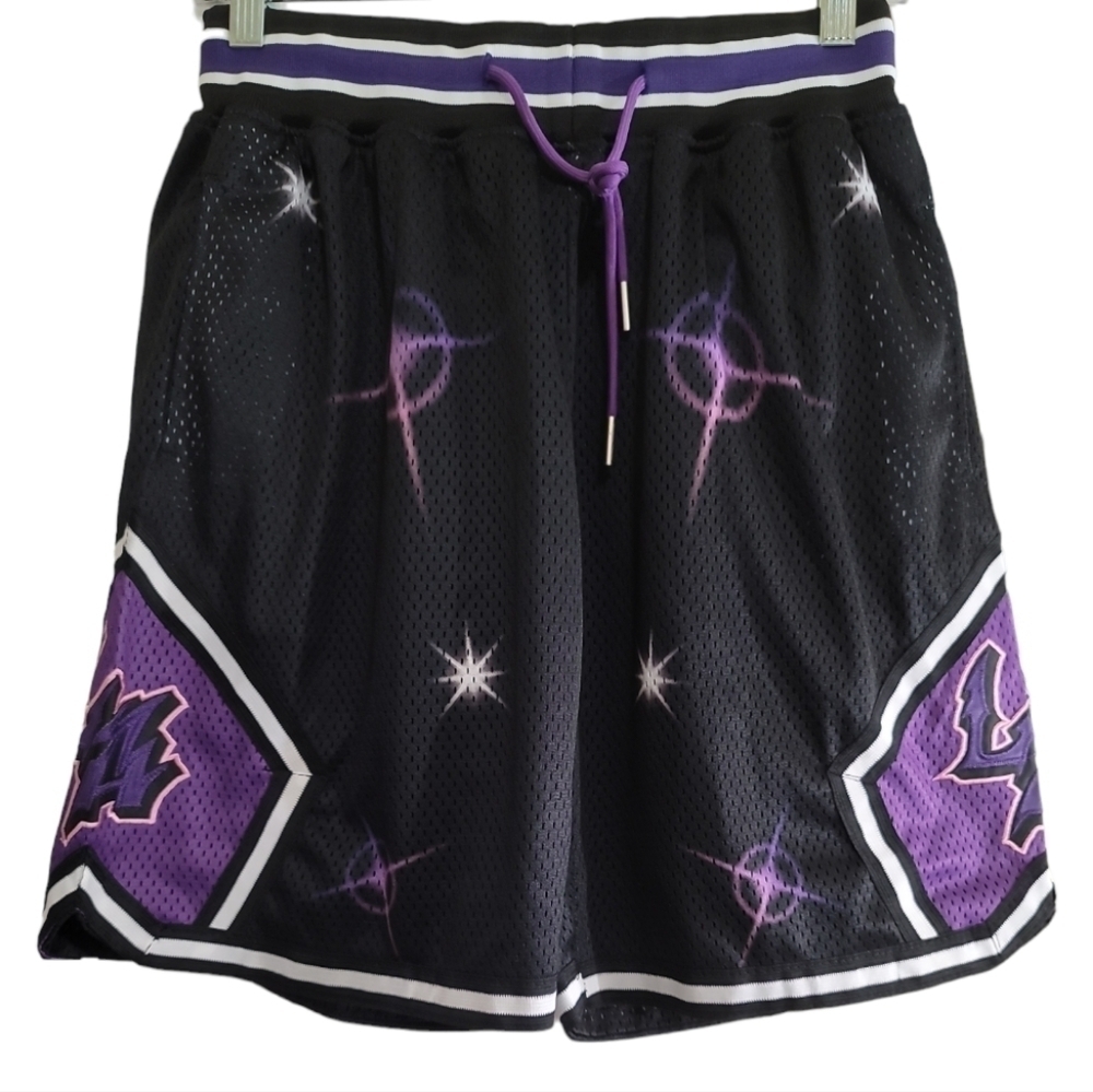 NWT Headgear Classics LA Airbrush Graffiti Basketball Shorts Small Black Purple